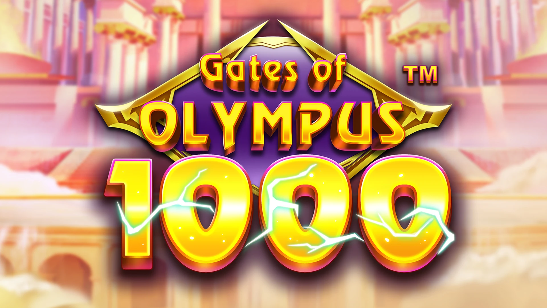 Logo do slot Gates of Olympus 1000, com efeitos dourados e raios elétricos, destacando a nova versão do popular jogo de cassino online.